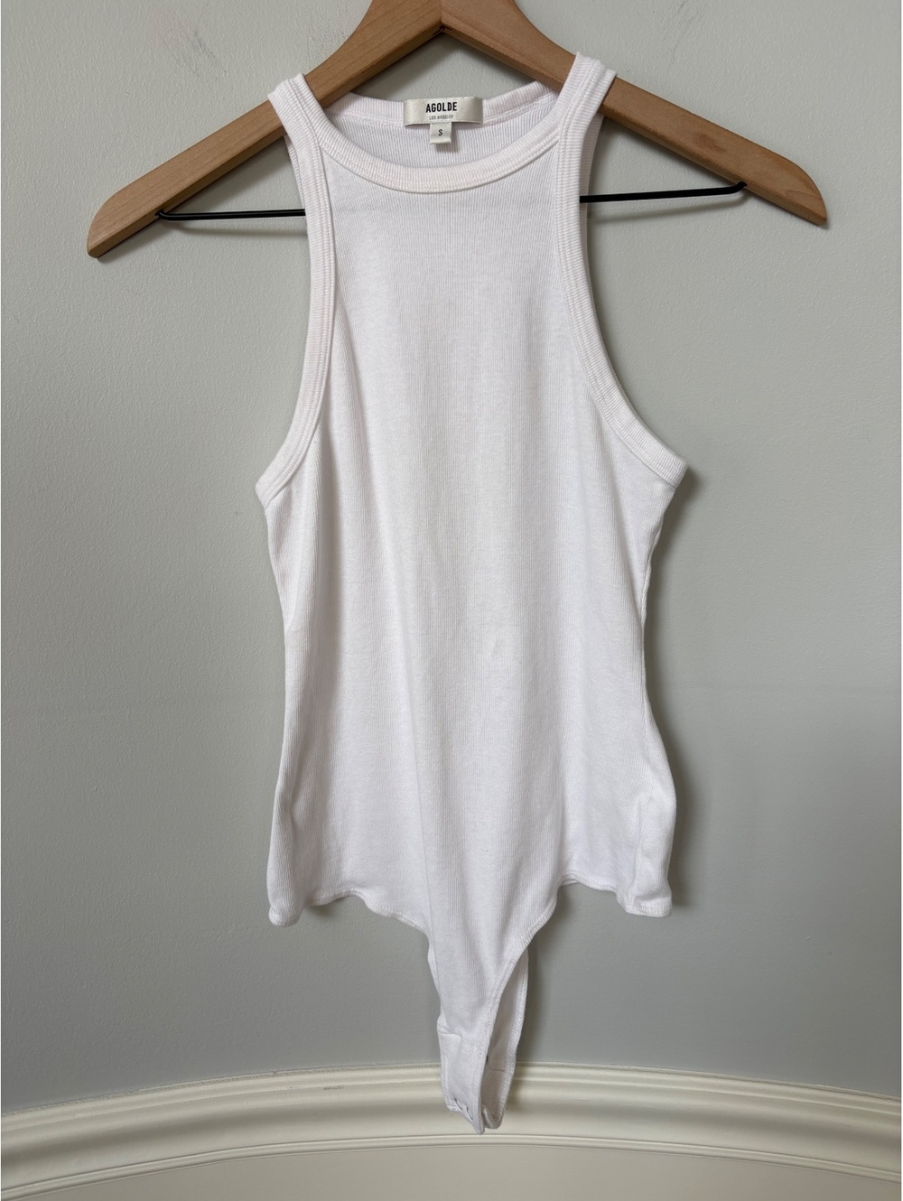AGOLDE Rianne High Neck Racerback Bodysuit White Size Small